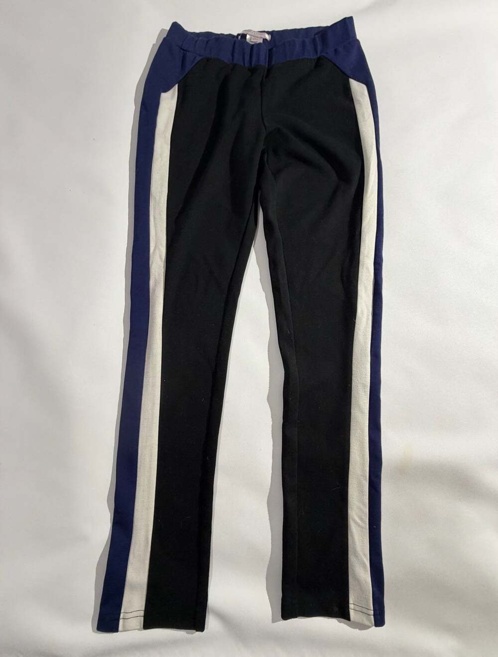 Romeo & Juliet Couture Pants WomensM Black Blue Colorblock Side Stripe Leggings